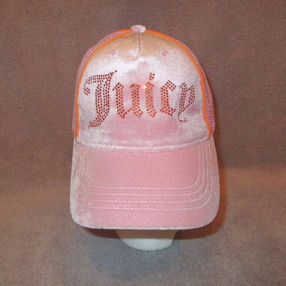Juicy Couture Velour Trucker Hat McBling Crystals Logo Bedazzled Adjustable Y2K